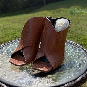 New York & Company Brown Croc-Pattern Mules